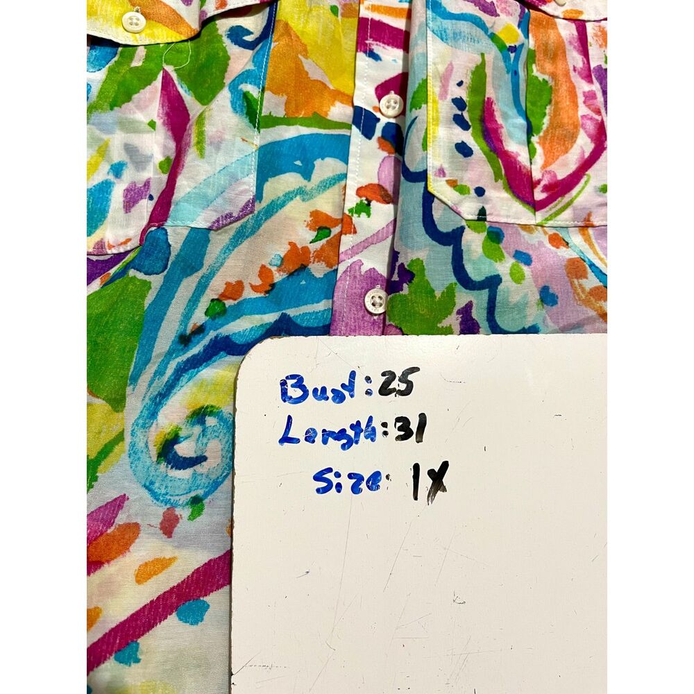 Lauren ralph Lauren cotton silk button up shirt colorful art to wear women 1X - Picture 6 of 6